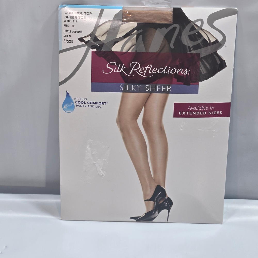 Hanes Silk Reflections Silky Sheer Control Top Pantyhose Little Color Size EF - Picture 2 of 8